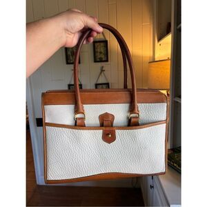 Vintage Dooney & Bourke All Weather Leather Satchel Cream Tan USA Made AWL